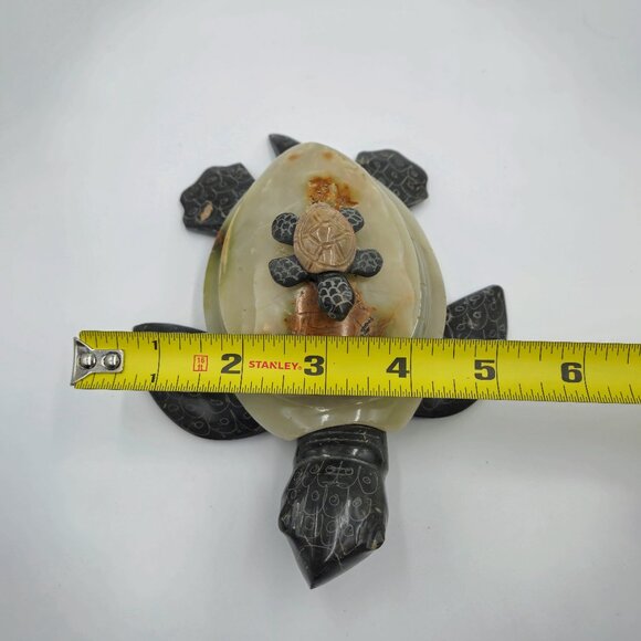 Stone Carved Turtle Box Hinged Lid Mother Baby Vintage Read - Picture 10 of 10